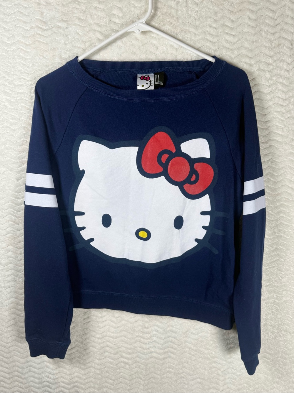 Sanrio Hello Kitty Navy Sweatshirt with Red Bow and White Stripes
